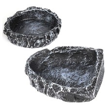 Reptile Water Dish Food Bowl for Bearded Dragon Tank , Reptile Rock Feeder fo...