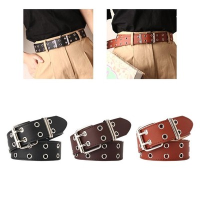 Double Grommet Belt/ with 2 Hole Punk PU Leather Gothic for Women Rock/