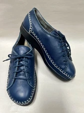 Blue Leather Flat Lace Up Shoes Womens 7 7.5 Germany BAR Comfort Walking Support