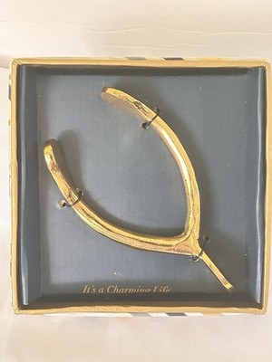 NIB Gold Brass Lucky Wishbone Paperweight It s A Charming Life