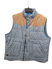 Cody James Puffer Vest Blue  Brown Snap  Zip Up Western 2XL