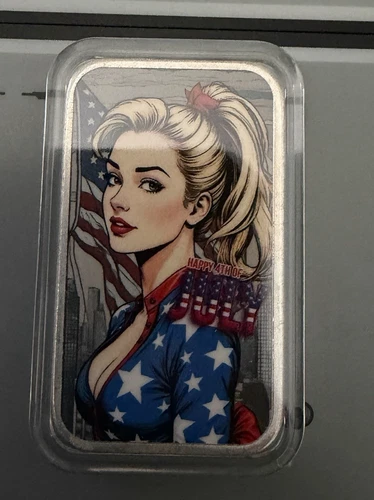 Bullion Baddies 1 oz Silver Bar w/ COA - 4th of July Patriot Tess