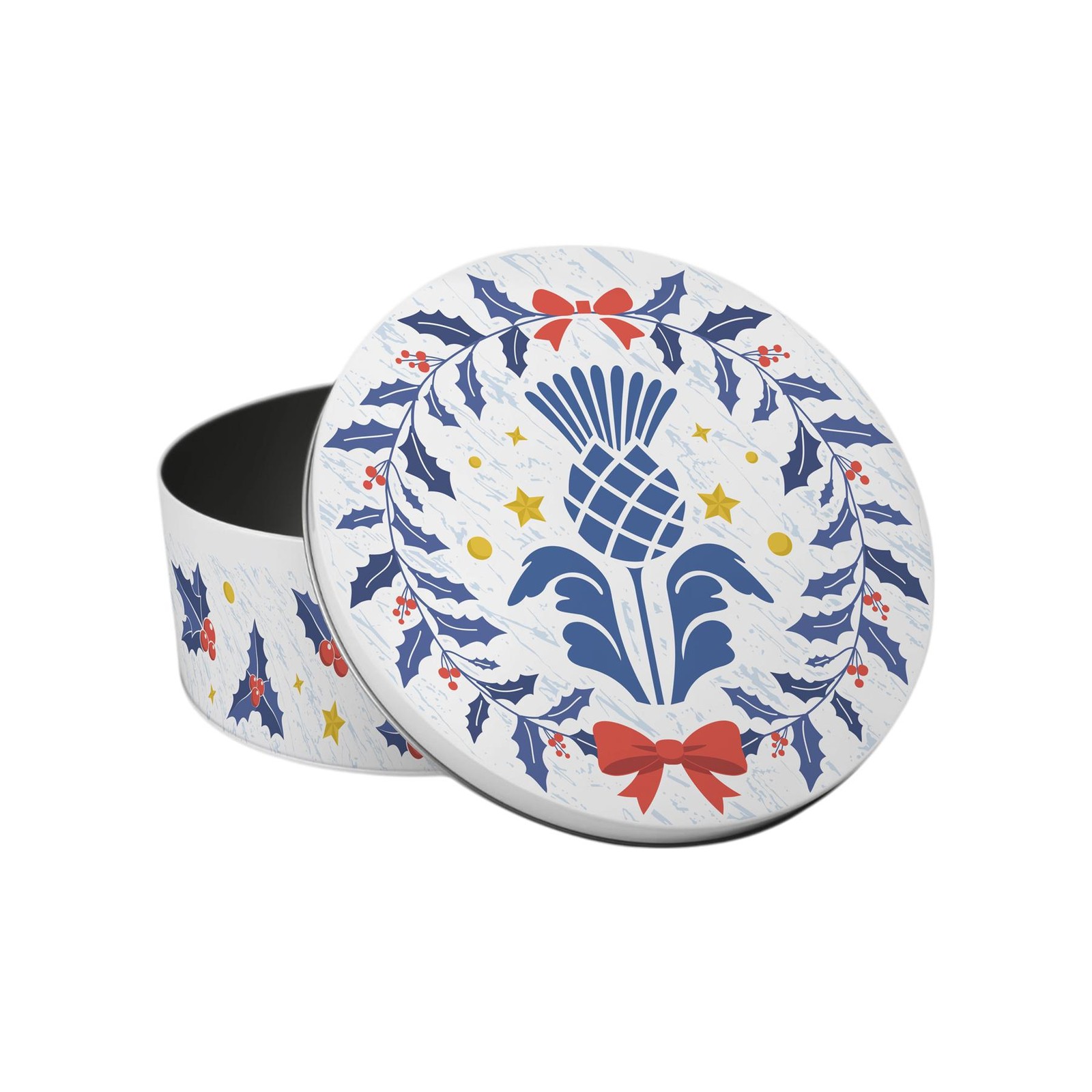 Scottish Thistle Christmas Cake Tin - Small Round Metal Storage for Baking