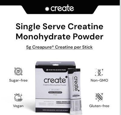 Create Single Serve Creatine Monohydrate Powder 30 PCS ea, 5.4g  Exp.08/27