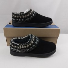 Clarks Black Suede Indoor Outdoor Clogs Slippers Faux Fur Lined Women's 7M New