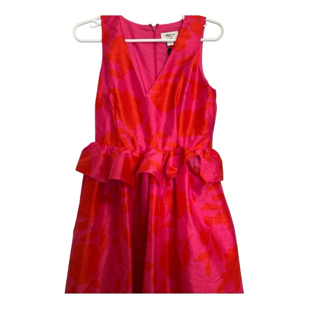 Abito midi Kate Spade New York classico rosa peplo rosa e rosso taglia 2 nuovo senza etichette