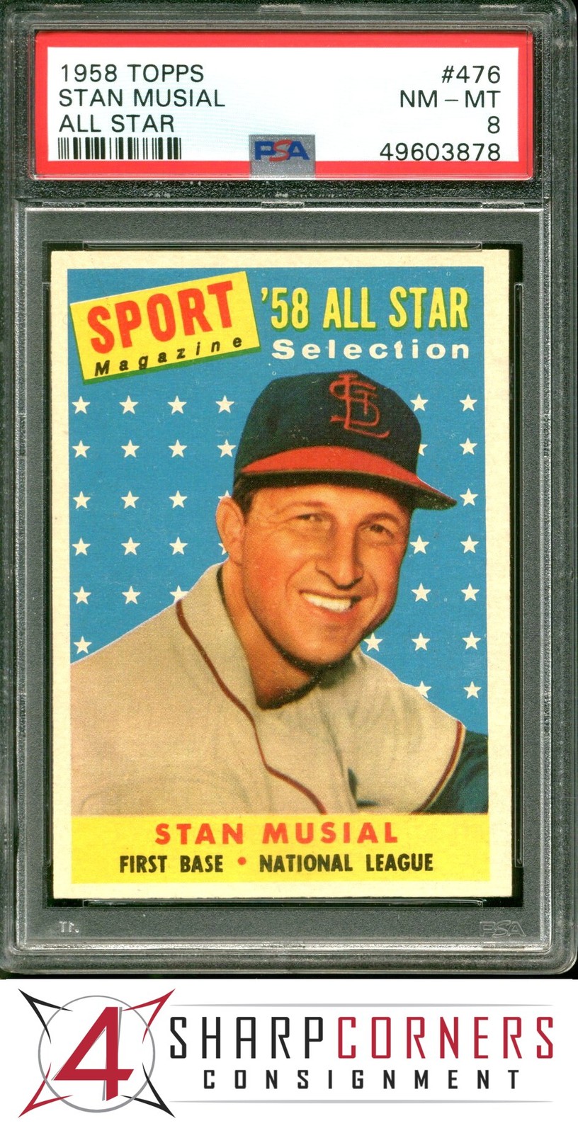 1958 TOPPS ALL STAR #476 STAN MUSIAL CARDINALS HOF PSA 8