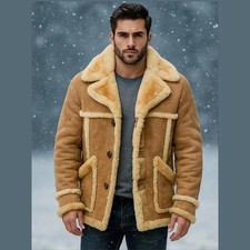 REAL 100 SHEEPSKIN SUEDE LEATHER FAUX FUR MARLBORO TRENCH Coat Jacket