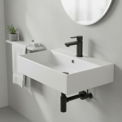 Wall Mount Bathroom Sink Ceramic 21x12 Inch Rectangular Modern White Vessel
