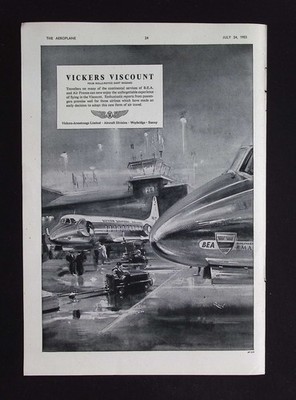 Original 1953 Reklame Vickers Viscount Flugzeug British European Airways