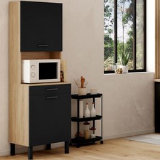 Buffet de cuisine 60 CM CINA 2 portes + tiroir façon hêtre et noir