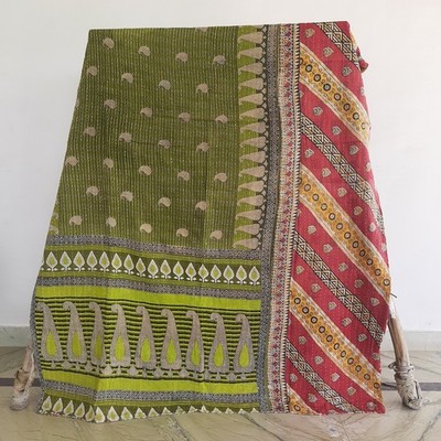 Vintage Traditional Kantha Quilt Single Blanket Boho 1 Pc Throw Rally Gudari