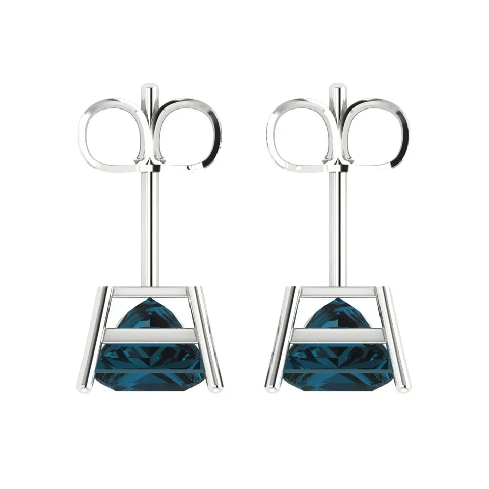 4 cttw Princess  London Blue Topaz Gold-Plated Push Back Stud Earrings for Women - Image 4 of 4