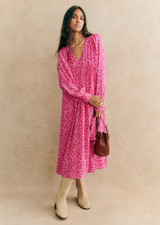 NWT SEZANE Nilla Chiffon Two Tone Pink Floral Print Midi Dress Size 42/US 10