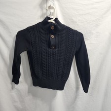 Gap Kids Black Cable Knit Button Mock Turtleneck Boys Sweater Small 6/7