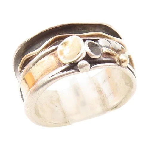 AMIR PORAN 925 Silver & 14K GOLD Vintage Modernist Band Ring  Sz 6  RG20017
