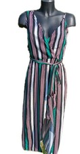 River Island Size 12 to 14 Striped Wrap Syle Satin Midi Dress