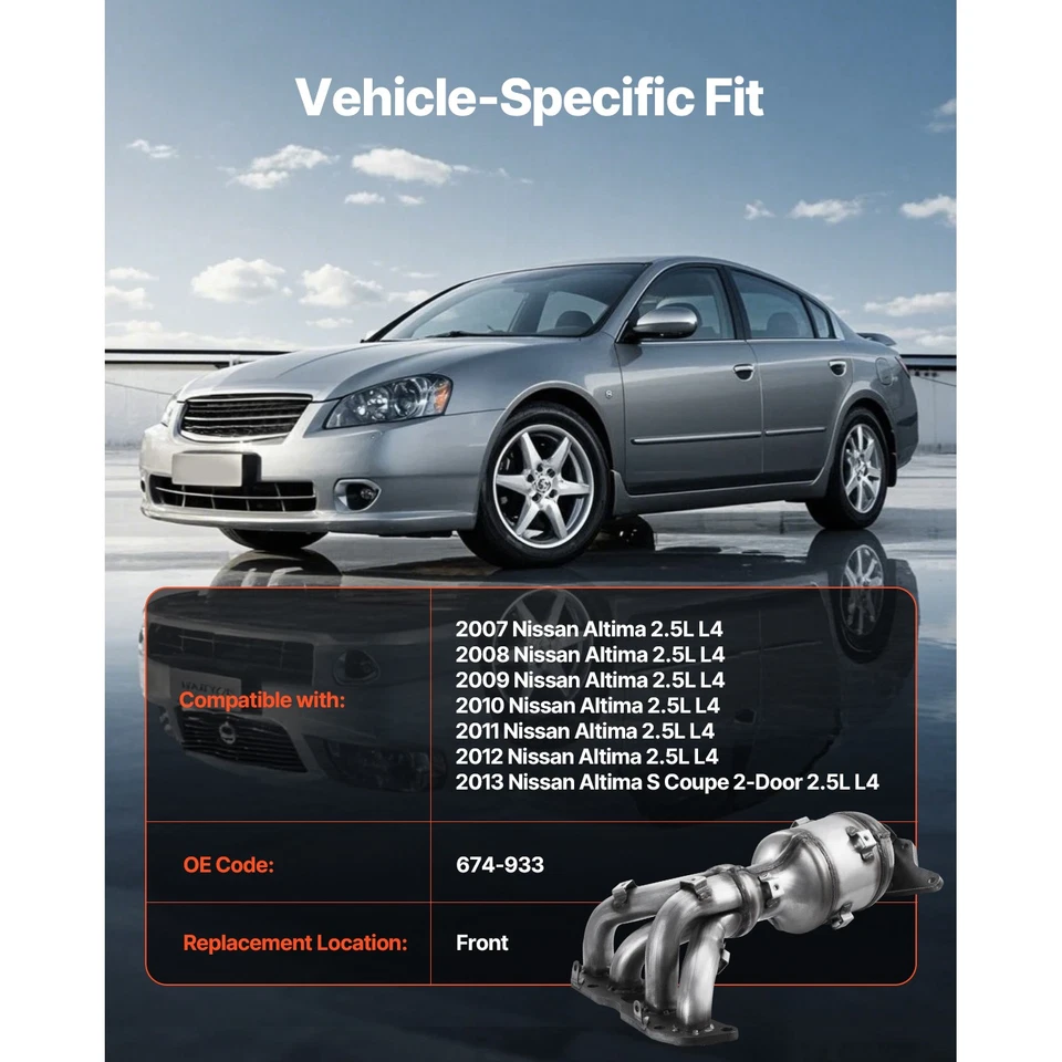 Exhaust Manifold Catalytic Converter for 2007-2013 Nissan Altima 2.5L L4 Foto 2 de 4