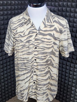 Ksubi Tiger Print Beige Camp Hawaiian Shirt Tropical Short Sleeve Coastal M