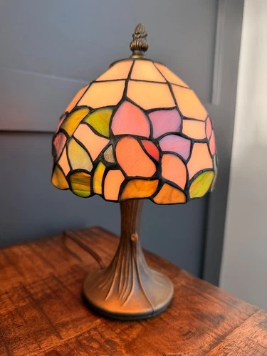 Vintage Tiffany Style Stained Glass Table/Desk Accent Lamp-11'~Floral