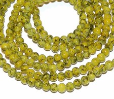 G1879 Yellow  Black Marbled 4mm Round Glass Spacer Beads 32"