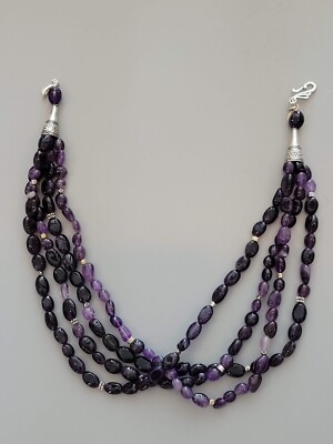 OOAK MULTISTRAND HANDMADE ARTISAN NECKLACE WITH NATURAL AMETHYST NUGGETS