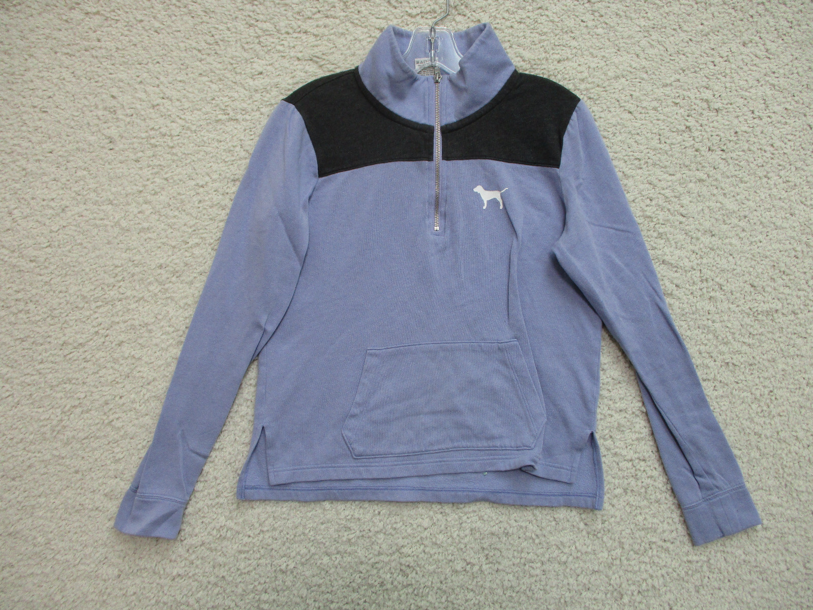 PINK Victorias Secret Sweater Small Adult Purple Quarter Zip Pockets Dog Womens