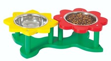 Dog and Cat Pet Feeder 2 Double Bowl Raised Water Food Twin Dish Stainless Steel