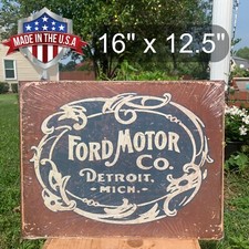Vintage Ford Motor Company Detroit Metal Classic Sign Garage Historic Old Logo