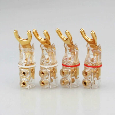 MARKENLOS Spade Locking Banana Plug Gold Plated HiFi Lautsprecher Kabel Stecker Anschlüsse