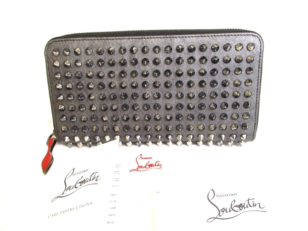 Auth Christian Louboutin Panettone Gun Metal Leather Round Zip