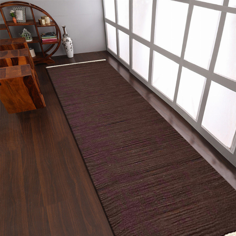 Коврыотичные Ковры ручной работы с плоским плетением Kilim Шерстяной коврик для беговой дорожки Однотонный Темный