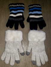 2 pair girls WINTER GLOVES size 7/8 CHILDRENS PLACE FURRY STRIPES WINTER WEAR
