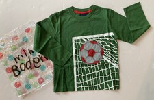 NWT Mini Boden Sz 3-4 Years Green Long Sleeve Soccer Ball Applique T-Shirt 3T-4T