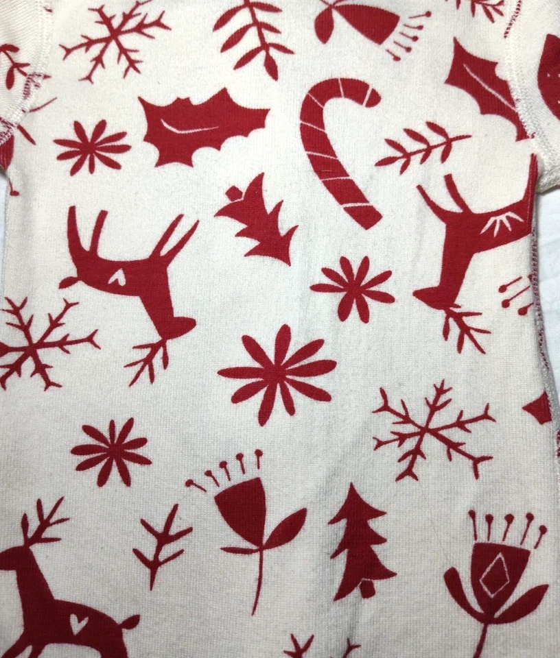 Hanna Andersson 1 peça bebê de férias 0 3 mos dorminhoco bege vermelho unissex 50 orgânico - Imagem 4 de 4