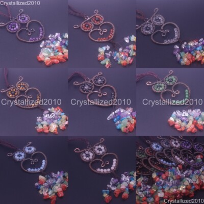 Natural Gemstones Owl WireWrap Wish Pendulum Weave Chip Beads Car Charm Pendant
