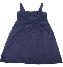 David Meister Dress Women’s 8 Tank Short Pleated Navy Blue Satin, Pre-Owned Used