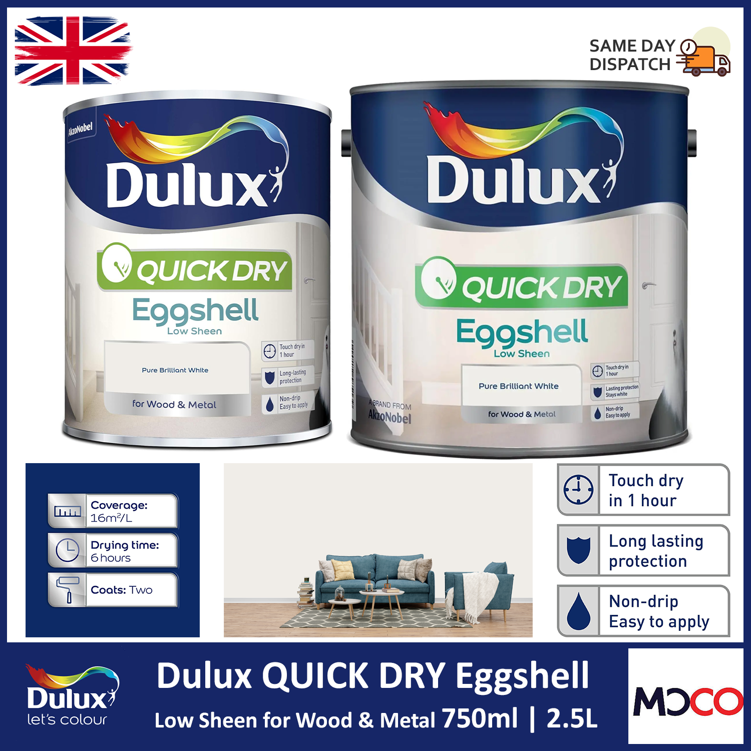 Dulux Quick Dry Eggshell Paint Non Drip Interior Metal Wood Pure