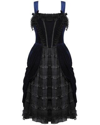 Abito Prom In Velluto E Pizzo Goth Lolita A Strati - Blu E Nero