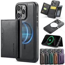 For iPhone 16e 16 Pro Max 15 14 13 12 Magnetic Leather Detachable Wallet Case