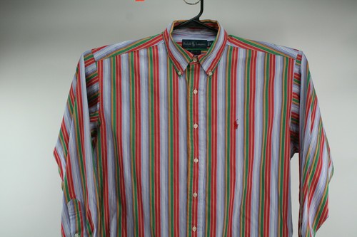 Camisa Ralph Lauren Blake Roja Verde Azul a Rayas Pony Logotipo Botones Talla M - Imagen 3 de 6
