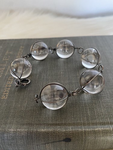 Victorian Pools Of Light Orb Rock Crystal Sterling Silver Bracelet Dainty Wrist