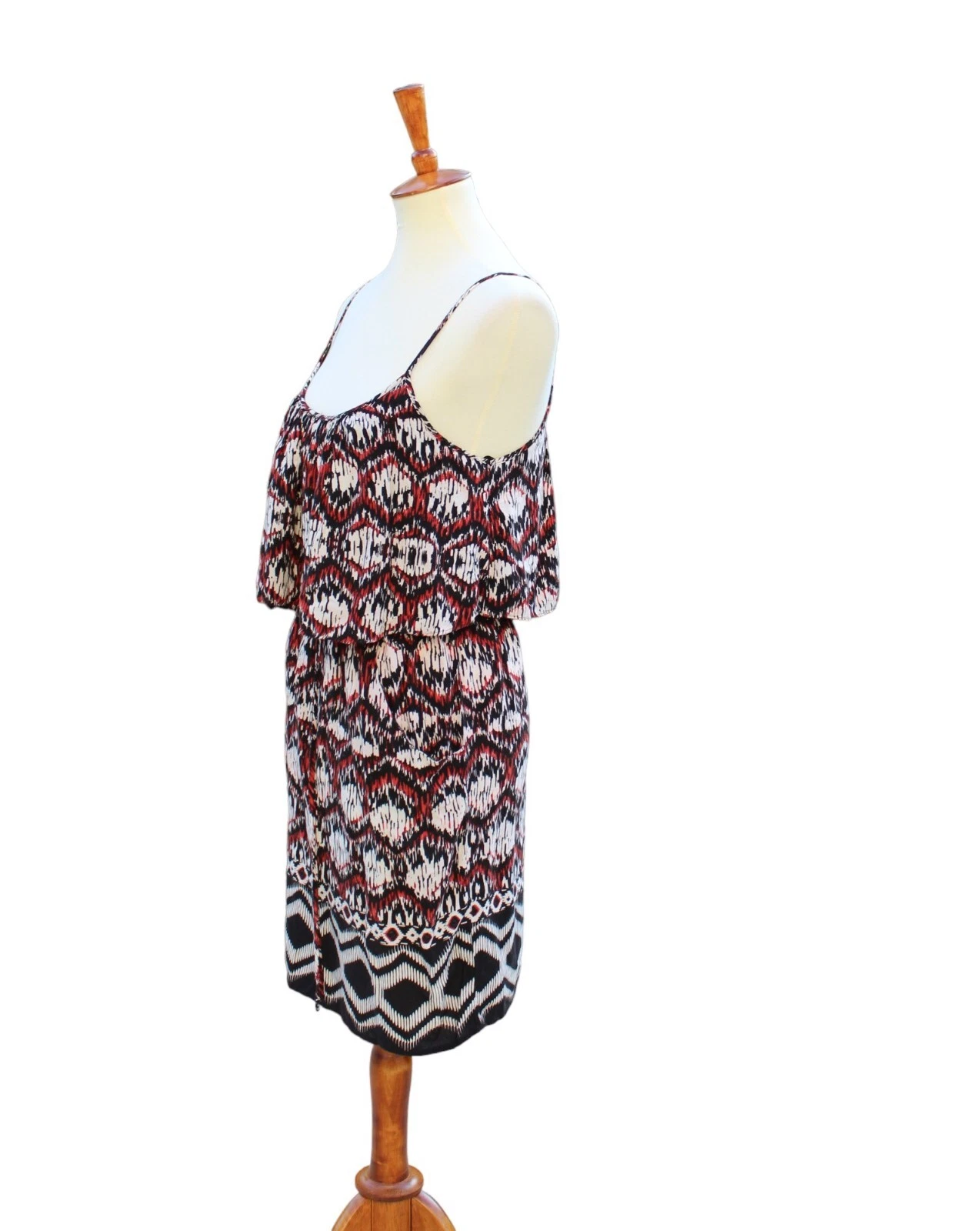 VETEMENTS Abito nero a strati taglia grande rosso panna stampa astratta tribale boho