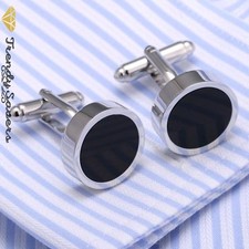 Luxury Men's Black Eye Sterling Silver Plated Formal/Wedding Cuff links Pair #1