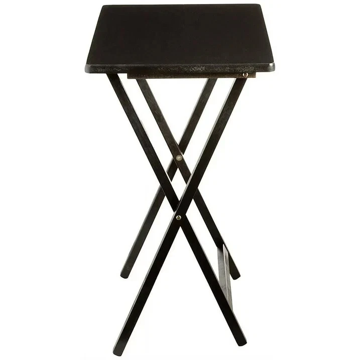 TV Tables Indoor Folding Set of 4 Black Tables and 1 Rack Stand Snack Time Movie - Image 4 of 4