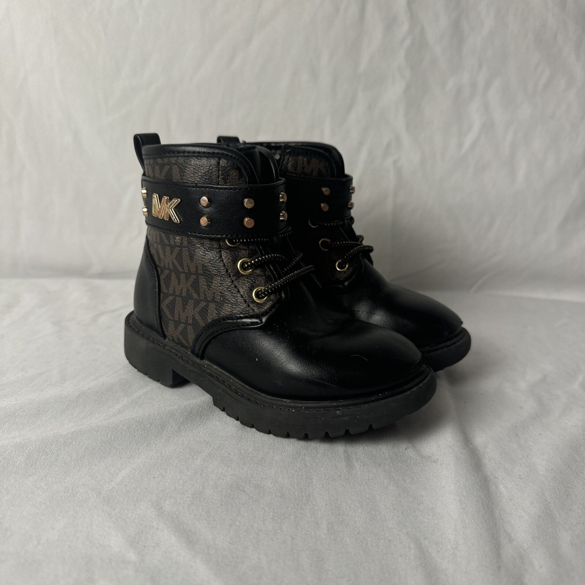 Michael Khors Haskell Girls (Youth) Brown/Black Logo Print Combat Boots  Size