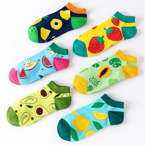 Crew Socks Fruit Printed Foot Socks Sweat Absorption Hosiery Casual Cotton Socks - Foto 10 di 26