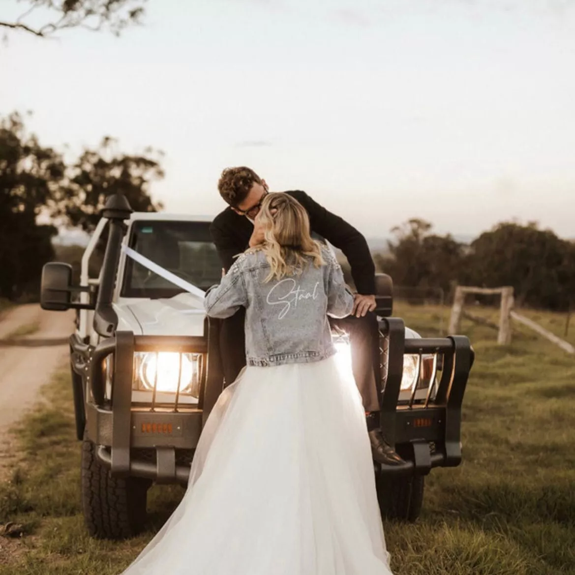 Personalised denim cheap jacket wedding