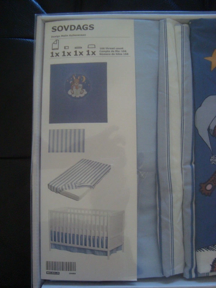 IKEA DISEÑO ROPA DE CAMA 4 PIEZAS GUARDERÍA NIÑO BEBÉ NIÑO PEQUEÑO CONJUNTO AZUL BLANCO RAYAS NUEVO Foto 2 de 4