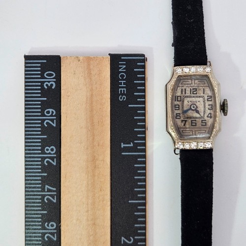 Antique GRUEN 14K Guild Cincinnati & 10 Diamonds Engraved Women's Watch Art Deco - Picture 8 of 14